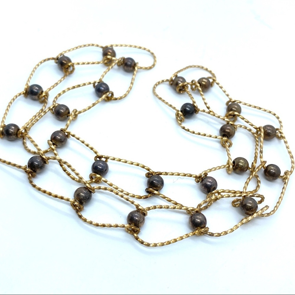 Vintage Gold Tone Links with Beads Choker Necklace - Picture 5 of 6